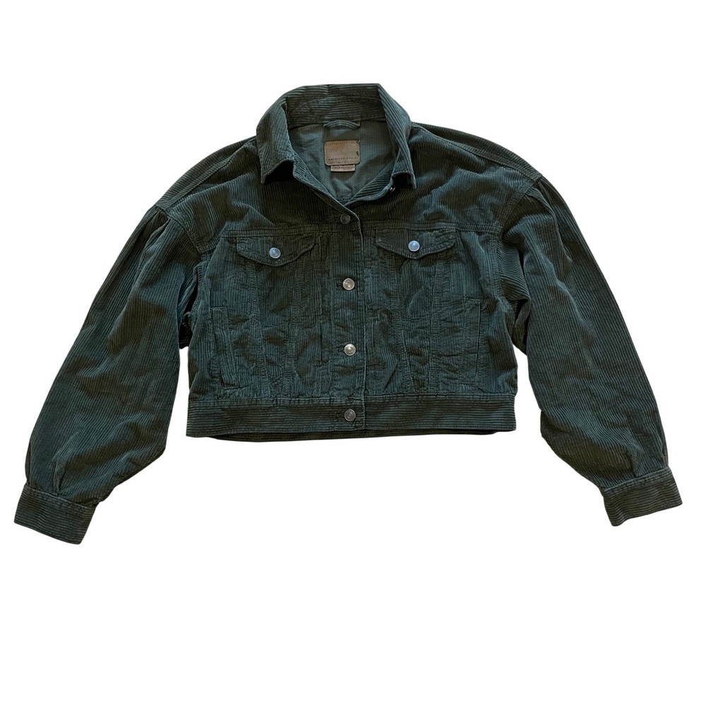 American Eagle Corduroy Jacket Womens XS Green Cropped Trucker Button Front Boho